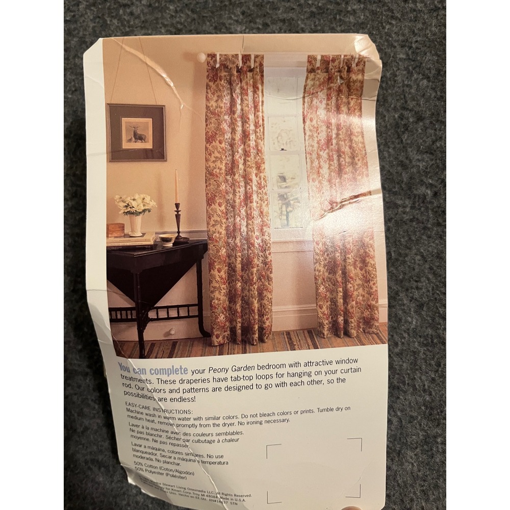 Vtg Martha Stewart Peony Garden Tab Top Curtains 80x84 Floral 2 Panels Cottage